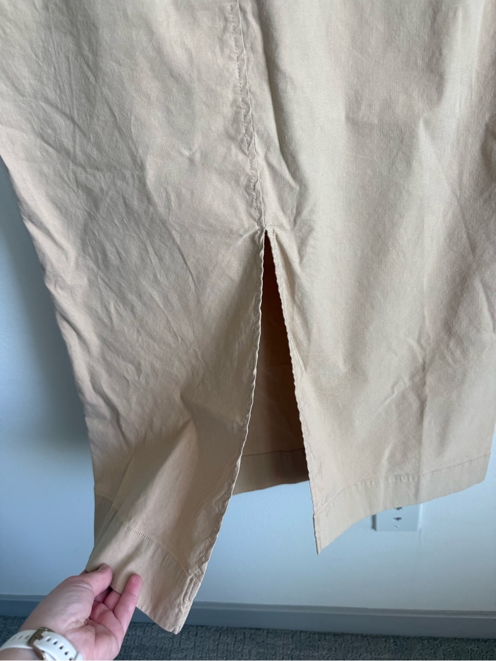 Anthropologie Slim Column Maxi Skirt Tan Linen Blend Front Slit Pockets Size 4 - Picture 10 of 16